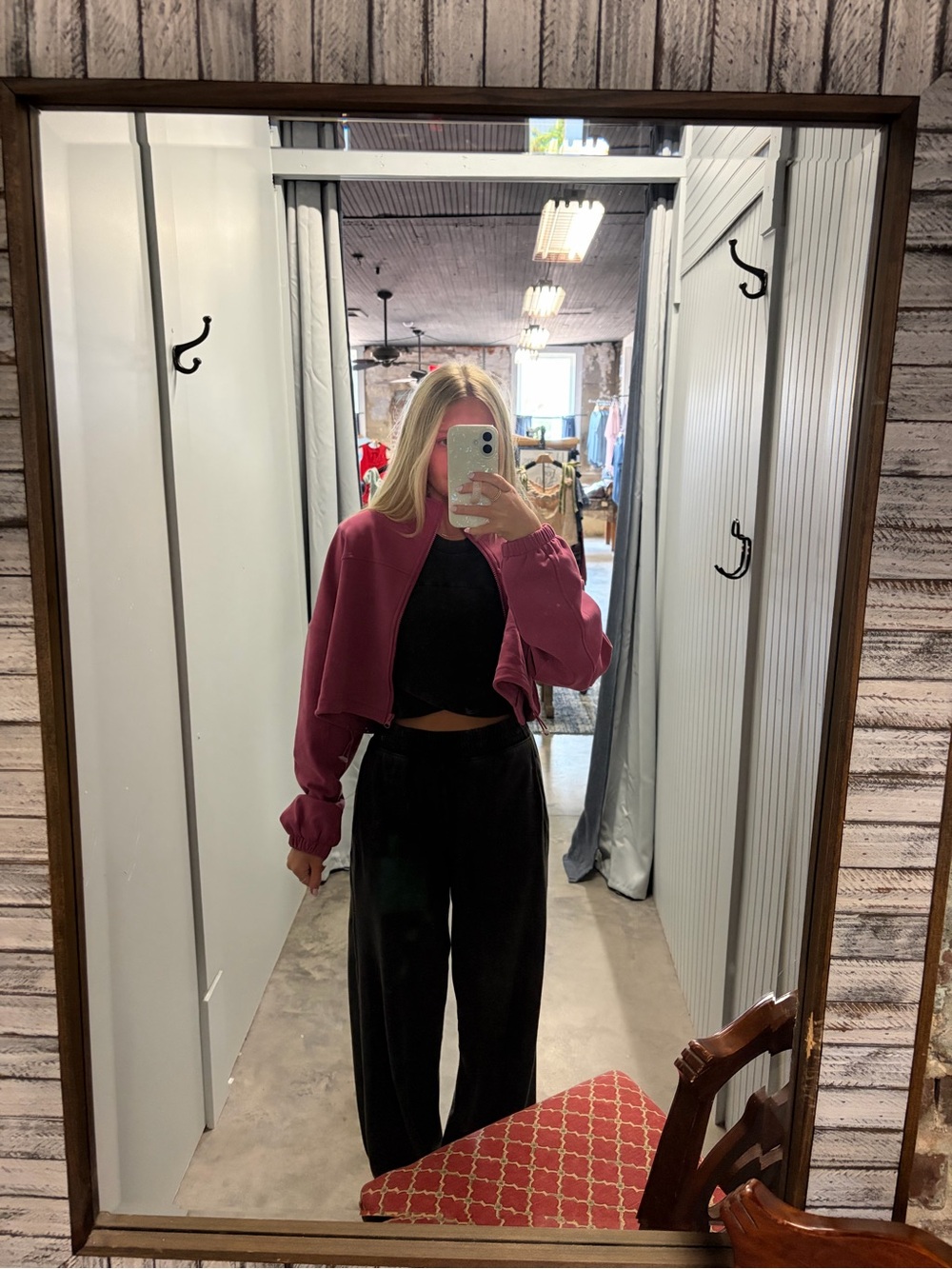 Cropped Maroon Zip-Up Jacket